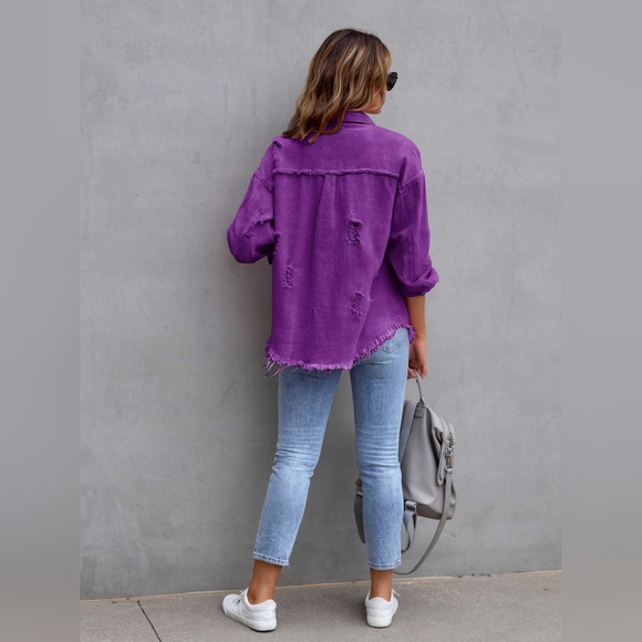 Distressed Drop Shoulder Denim Jacket Hit The Like ♡ Button For SALE!! - Picture 2 of 4